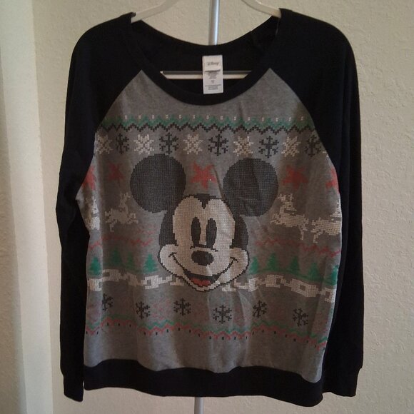 Disney Tops - Disney Mickey Mouse Raglan Christmas Holiday Fair Isle Sweater Long Sleeve